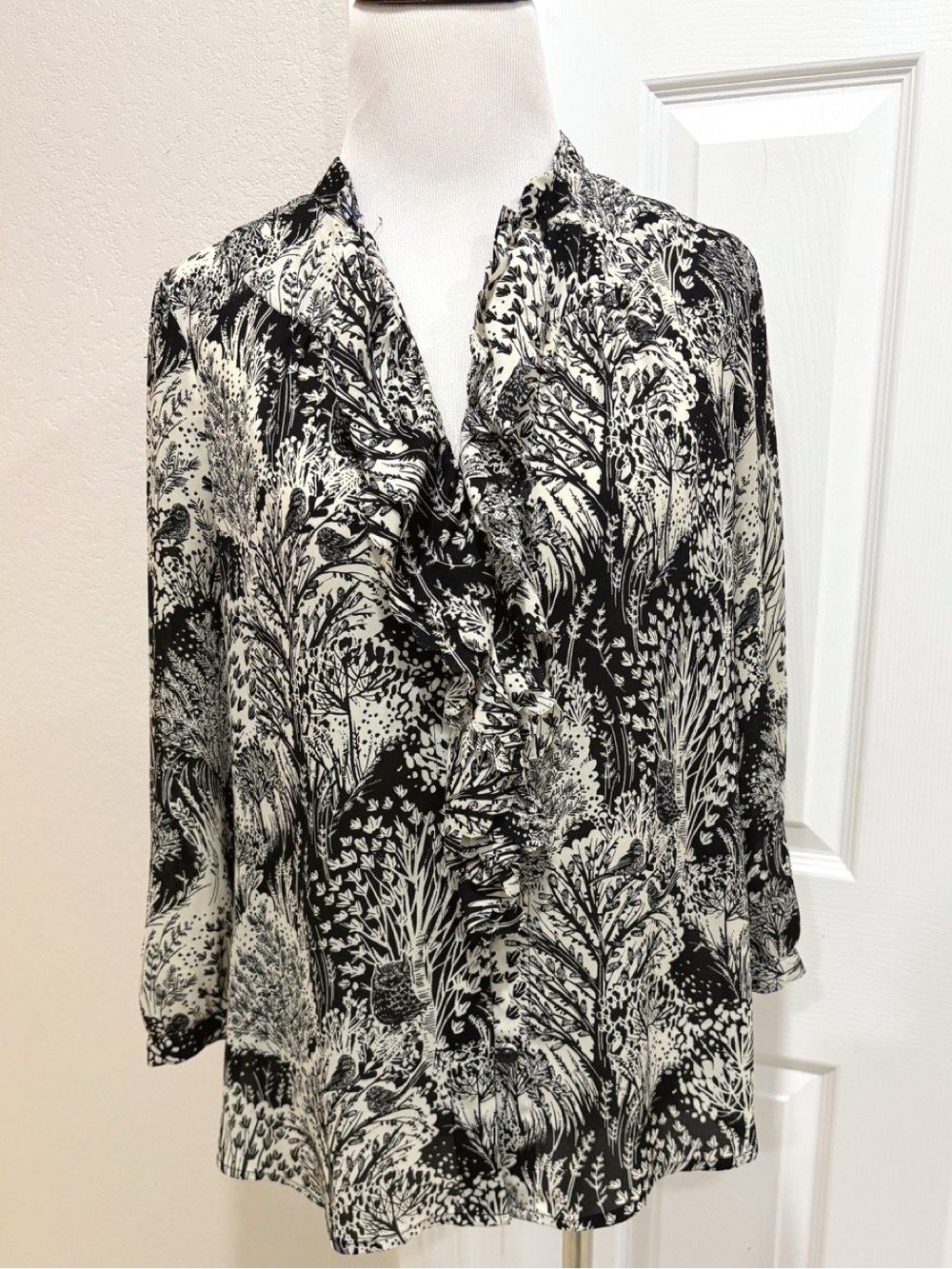 Anthropologie HD In Paris Women's Black & White Ruffle Front Blouse Size 6